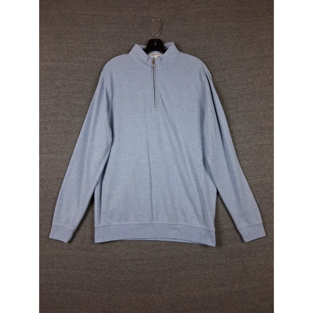 Peter Millar Mens Sweater L Blue 1/4 Zip Crown Crafted Preppy Quiet Luxury Golf